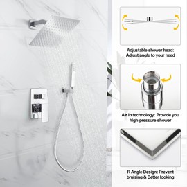 DEOLER Rain Shower System with Handheld Shower, Chrome, Shower Faucet Set with 10 Inch Rain Shower Head Wall Mounted Bathroom Luxury Mixer Shower Complete Combo Set Included Valve and Trim Kit