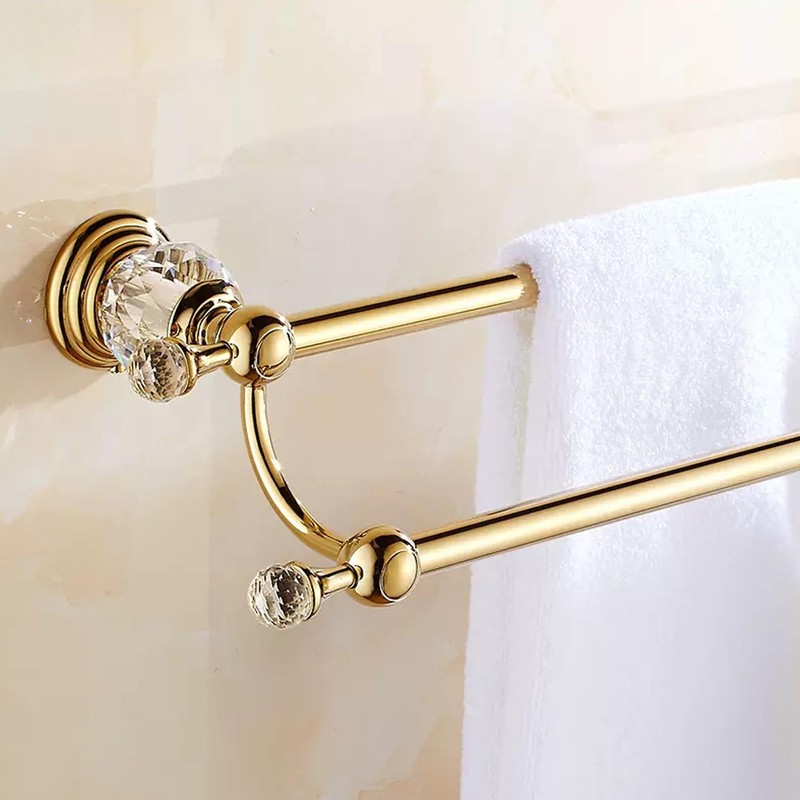 Golden Double Towel Rack,Adjustable Towel Holder Gold Crystal Bathroom Towel