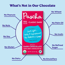Pascha Organic Dark Chocolate Bars 70% Cacao, Gluten Free, Non GMO, 2.82 oz, Pack of 10