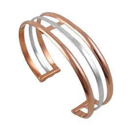 The Mexican Collection Solid Polished Copper and 925 Silver Triple Band Bracelet Cuff