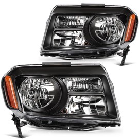 Headlight Assembly Fit with 2012-2015 for Honda Pilot Black Housing with Amber Reflector Driver and Passenger Side 33150SZAA11 HO2502147 33100SZAA11 HO2503147
