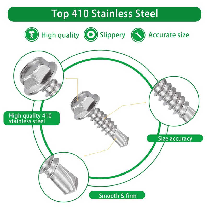 Litorange 101 PCS M4.2x25mm 410 Stainless Steel Self Drilling Hex