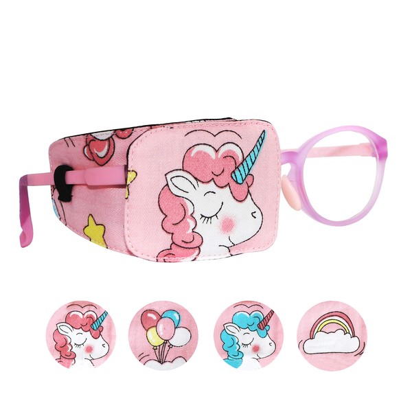 Astropic Cotton & Silk Eye Patch for Kids Glasses (Right Eye, Pink Hair Unicorn)