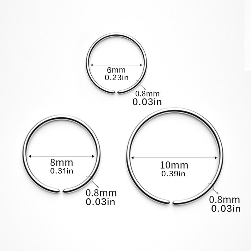 Visxcnu 9 Pieces Silver Stainless Steel Nose Ring Seamless Round
