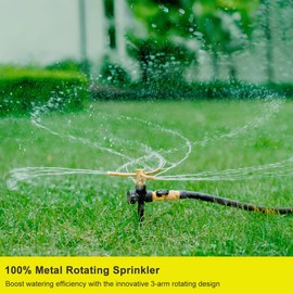 FANHAO 2 Pack Metal Lawn Sprinklers with Spike Base, Heavy Duty Automatic Rotary Garden Sprinkler System, 3-Arm Water Sprinkler 360 Degree Large Area Coverage for Plant, Flower Bed and Patio