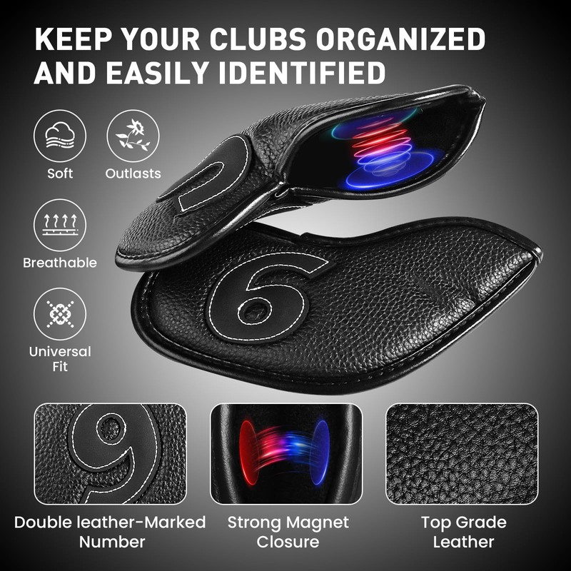Golf Iron Headcovers 10 Pack Set Synthetic Leather with Magnetic