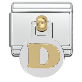 Fablinks Italian Charm Bracelet Letter Charms, 9mm Stainless Steel Gold Link for Women, Modular Dangle Jewelry Links for Men (Gold Dangle D)