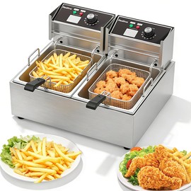 Electric Deep Fryer 3400W Hot 21QT/20L Commercial Deep Fryers with 2 Independent use Baskets Countertop Oil Fryer for Restaurant Use and Home Kitchen