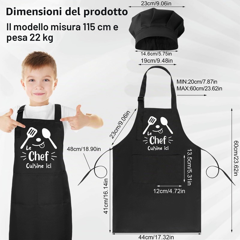 Halinuia Grembiule per bambini e cappello da chef, regolabile su
