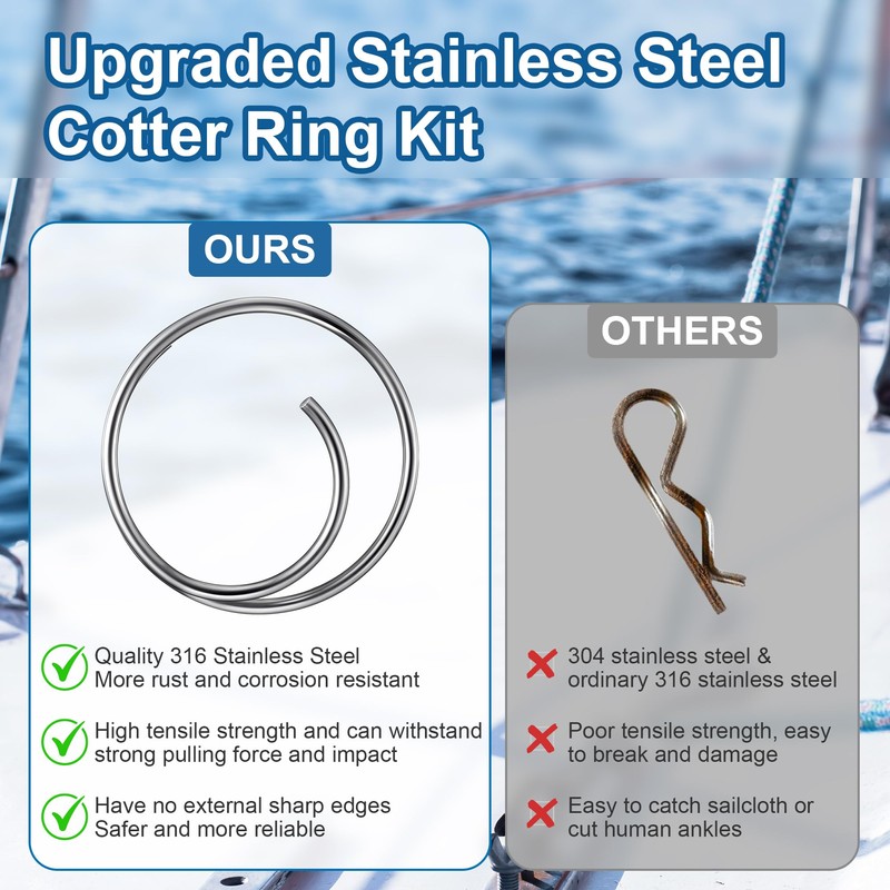 Dunkive 66 Pcs 5 Sizes Stainless Steel Cotter Ring Kit,
