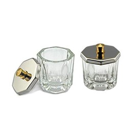 ConStore 2PCS Glass Crystal Dappen Dish with Lid Mini Bowl Cups Nail Art Tools Clear Nail Art Equipment for Mixing Liquid Powder