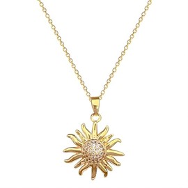 ALRNBY Gold Necklace for Women Dainty Sunflower Necklace Pendant Simple Beaded Necklace Trendy Everyday Jewelry Gift Stainless Steel (S2 Gold Sunflower)