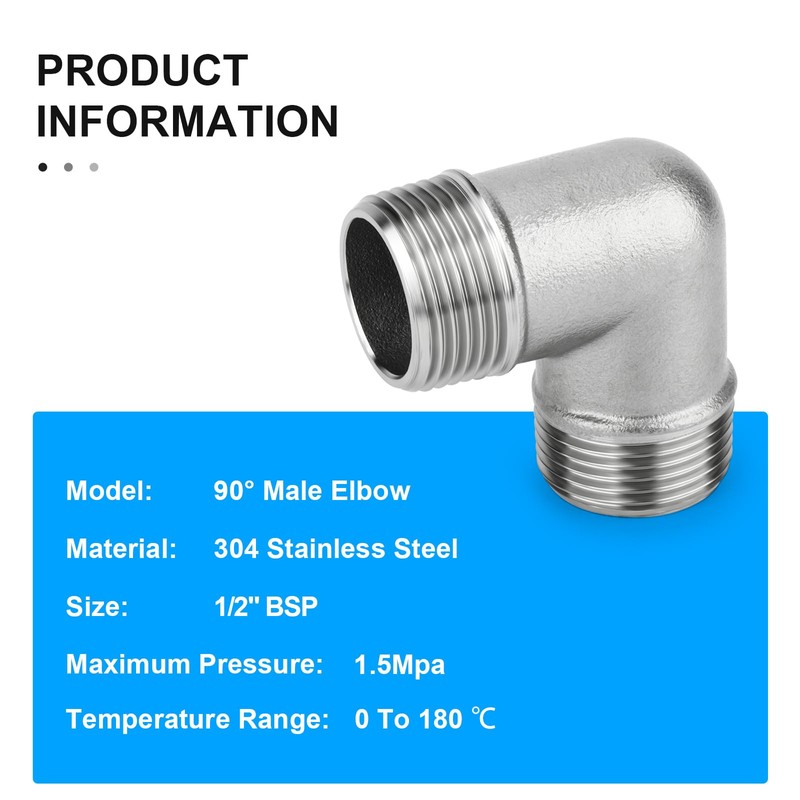ERGAOBOY Pack of 5 304 Stainless Steel 90 Degree Male