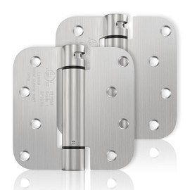 Self Closing Door Hinges 2 Pack 4 Inch Spring Loaded Hinges with Adjustable Tension Brushed Nickel 5/8" Radius Corners Left & Right Hand Hinges for Interior Exterior Doors