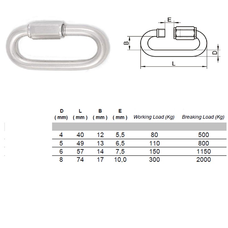 Quick Chain Link Repair Carabiner, Marine A4 Stainless Steel 316