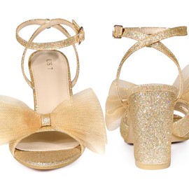 Perphy - Sandalias de tacón alto con malla con purpurina para mujer, Oro, 7 US