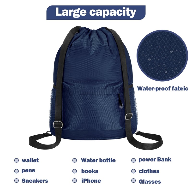 Waterproof Drawstring Bag, Lightweight String Backpack with Water Bottle Holder