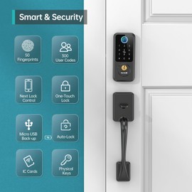 Smart Front Door Lock Set: Hornbill Smart Locks for Front Door, Keyless Entry Door Lock Deadbolt with Handle Set, Keypad Door Locks for Front Door, Smart Door Lock with Handle, Matte Black