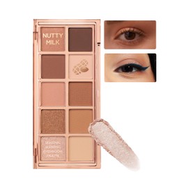 Peach C [K Beauty] Seasonal Blending Eyeshadow Palette | 10 Stunning Shades of Brown Glitter, Shimmer & Matte Eye Shadow Palette Makeup (Nutty Milk)