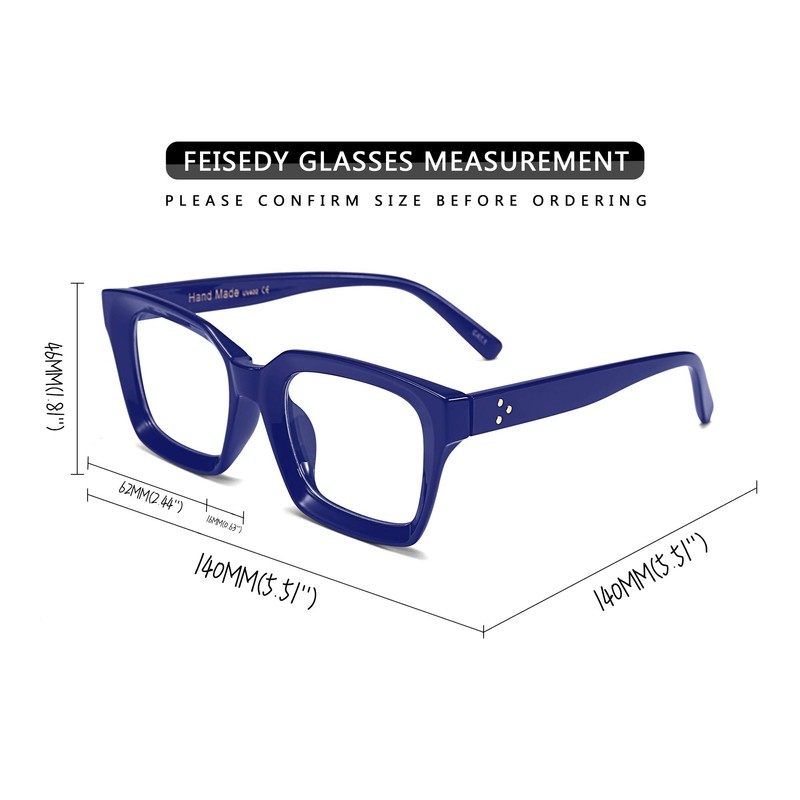 FEISEDY Retro Square Blue Light Blocking Reading Glasses Anti Glare