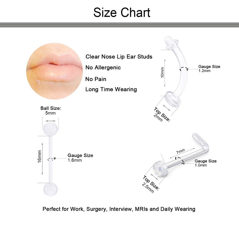D.Bella 40pcs Clear Nose Retainer, Flexible Acrylic Nose Ring Retainer