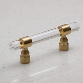 Lucite on Satin Gold - Pull - 3" Hole Centers, 5-1/32" Overall Length - Modern Gold - Clear Acrylic Cabinet Handle Furniture Door