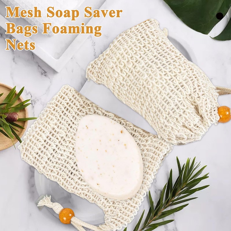 ExcellaElite 6 PCS Sisal Soap Bag for Shower with Drawstring,