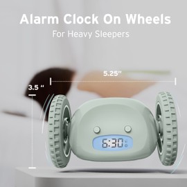 CLOCKY Super Loud Alarm Clock for Sleepers on Wheels Roll Escape Vibration Easy Set Super Smart Snooze Digital Bed Shaker Alarm Clock Funny Gift for Adults Kids Teens Bedroom (Sage)