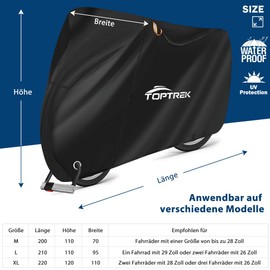 toptrek Bicycle Cover for 3 Bikes 210D with Seam Tape Oxford Fabric Waterproof High Quality Bicycle Garage Outdoor 220 x 120 x 110 cm Tear Resistance Sun Protection Bicycle Protective Cover with Bag