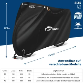 toptrek Bicycle Cover for 3 Bikes 210D with Seam Tape Oxford Fabric Waterproof High Quality Bicycle Garage Outdoor 220 x 120 x 110 cm Tear Resistance Sun Protection Bicycle Protective Cover with Bag