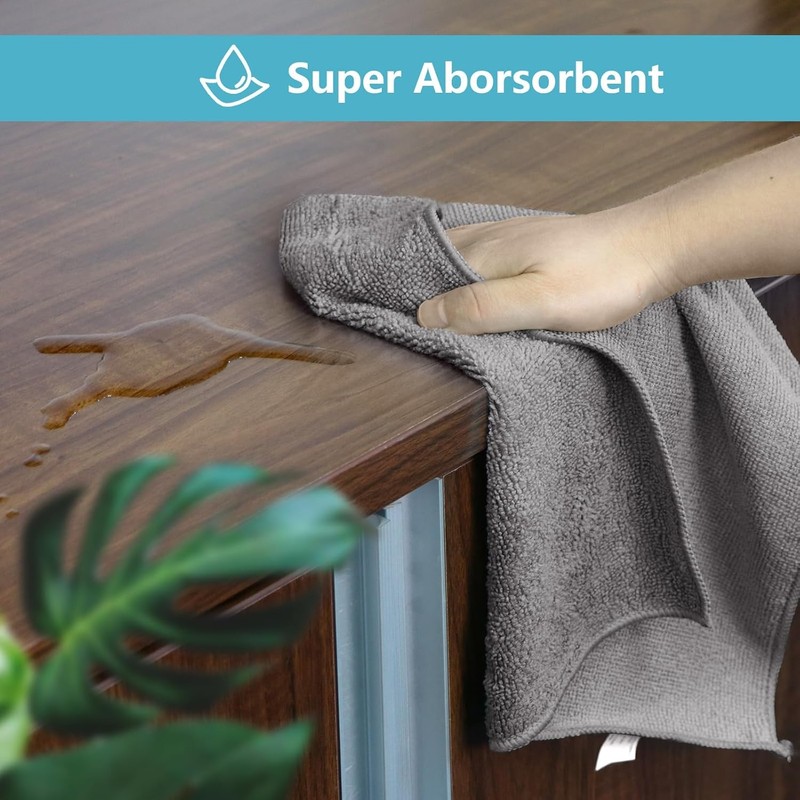 HOMEXCEL Grey Cleaning Rags 5 Pack, Highly Absorbent Microfiber Cleaning