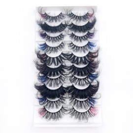 IFLOVEDEKD 10 Pairs Russian Strip Lashes With 5 Colors 25mm Mix Wispy Faux Mink Eyelashes Fluffy Long False Reusable D Curl Lash Strips