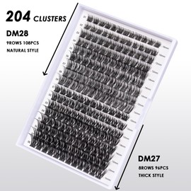 204Pcs Wimpern Einzeln DIY Cluster Wimpern D Curl Lash Clusters Individuelle Wimpern Extensions Wiederverwendbar Wimpernbüschel DM27+DM28 Volume Wimpernbüschel Wimpern zu Hause(10-16MIX,DM27+DM28)