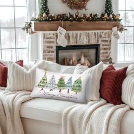 MOFUYU Merry Christmas Tree Pillow Coverss 12x20, Christmas Room Decor,Preppy Xmas Lumbar Pillow Coverss Decorative for Bedroom Living Room Home Sofa Couch