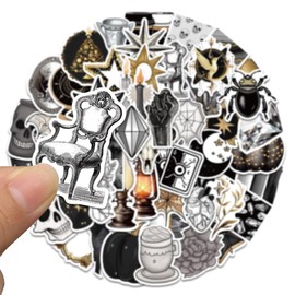 50PCS Black Gold Gothic Aesthetic Stickers – Dark Retro Skull, Celestial, Coffee, and Occult Theme Decals for Laptop, Water Bottle, Scrapbook, Phone, Skateboard