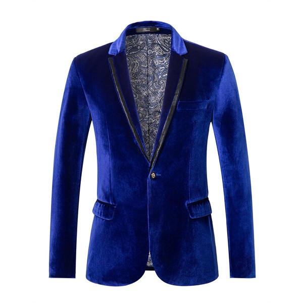 THWEI - Blazer de terciopelo para hombre, ajuste delgado, color liso, chamarra deportiva, P-azul, Medium