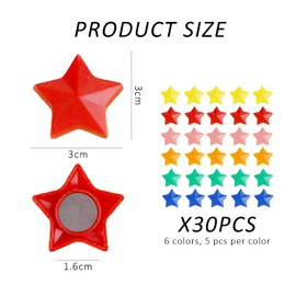 Pack of 30 Star Magnetic Nails, Magnetic Board Children's Magnets, Magnetic Clips, Colourful Mini Magnets, Children's Magnets, Star Magnets (Yellow, Orange, Blue, Green, Pink, Red)