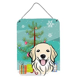 Caroline's Treasures BB1577DS1216 Christmas Tree and Golden Retriever Wall or Door Hanging Prints Aluminum Metal Sign Kitchen Wall Bar Bathroom Plaque Home Decor Front Door Plaque, 12x16, Multicolor