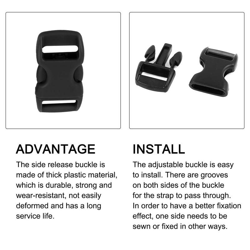 METALLIXITY Side Quick Release Buckle (10-11mm/0.4"-0.43") 5Pcs, Plastic Adjustable Buckles