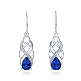925 Sterling Silver Celtic Knot Good Luck Irish Dangle Drop Leverback Earrings with Sapphire Blue September Birthstone Jewelry Gifts for Women