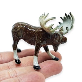 WitnyStore Tiny 2¼" Dark Brown Standing Moose Elk Deer Figurine - Miniature Hand Made Painted Ceramic Deers Stag Doe Fawn Reindeer Wildlife Animals Porcelain Decorative Collectible Figures Décor Gifts
