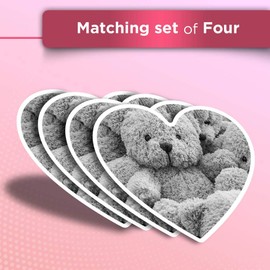 Vinyl Heart Stickers (Set of 4) - BW - Teddy Bear Toys Kids Childrens Fun Decals for Laptops,Tablets,Luggage,Scrap Booking,Fridges #42753