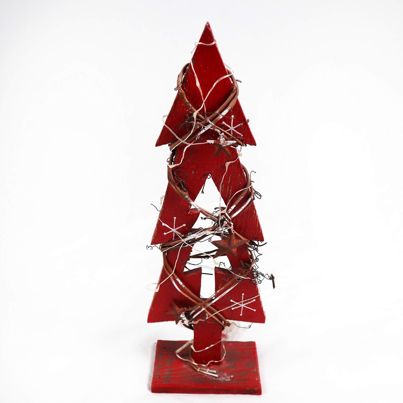 30cm Red Wooden LED Tree Tabletop Centrepiece Christmas Holiday Home