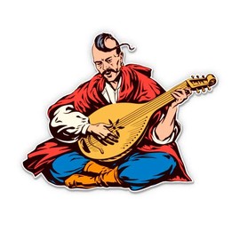 Ukrainian Kozak with Bandura - 12" Vinyl Sticker Waterproof Decal