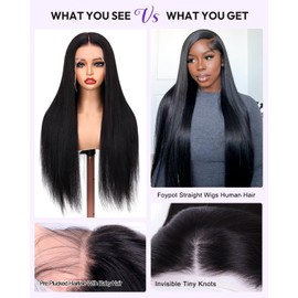 Foypot Straight Wigs Human Hair 13x6 Lace Front Wigs Human Hair Pre Plucked 200 Density HD Lace Frontal Wigs Human Hair for Women Glueless Wigs Human Hair Natural Black 24 Inch