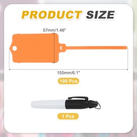 PATIKIL Plastic Tags 6.1"x1.46", 100 Pcs Blank Waterproof Shipping Label Security Seals Writable Hanging Tags Ties with Marker Pen for Labeling Luggage Logistics, Orange
