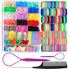 1500 PCS Kit de Accesorios para Cabello Niña,15 Colores,Incluye Bandas Elásticas,Ligas Sin Costuras,Pinzas y Herramientas para Trenzas y Caja de Almacenamiento,Ideal para Uso Diario y Festividades