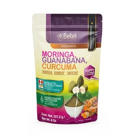 Betel Natural Moringa Guanabana and Curcuma Powder - 3 Superfoods in 1 Bag 8 Oz