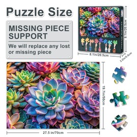 1000 Pieces Jigsaw Puzzle for Adults - Colorful Succulent Art with Premium Puzzle Board, Vibrant Botanical Puzzles for Adults, Challenging Plant Lover Gift - 27.5x19.7 Inches