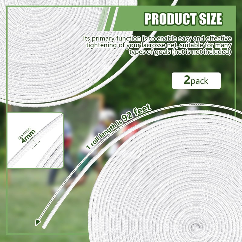 2 Pcs 92ft 4mm Lacrosse Goal Net Lacing Cord Durable
